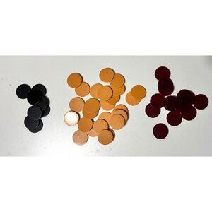 Vintage Flat Circle Bakelite Game pieces 1" Backgammon? Red Black Orange 38pcs